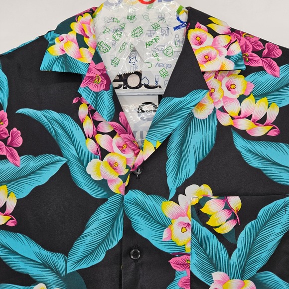 Vintage Hilo Hattie Shirt Mens Medium Button Up Hawaiian Black Short Sleeve - Picture 2 of 9